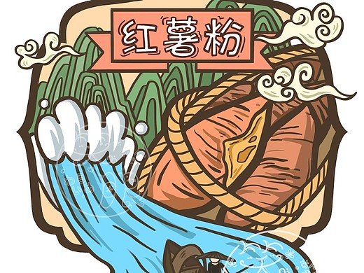 红薯粉包装插画