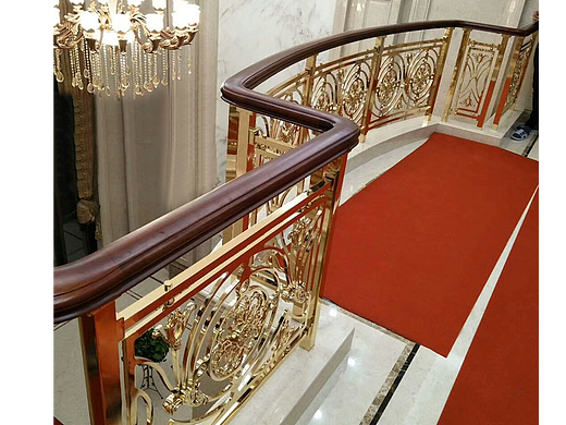 工艺镂空板镀金雕花铜楼梯护栏 别墅弧形护栏说明