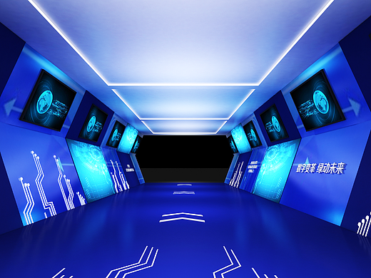 3d效果图设计  科技走廊商场展会美陈打卡点设计