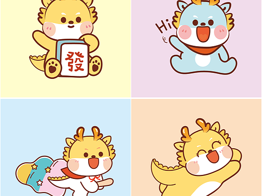 小飞龙IP龙年头像卡通可爱插画表情包设计