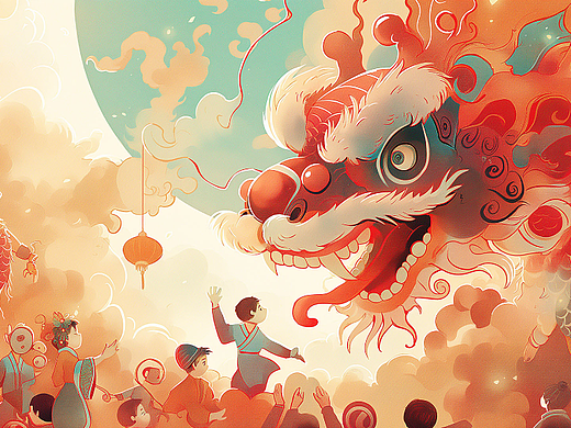 插画舞龙-龙行龘龘