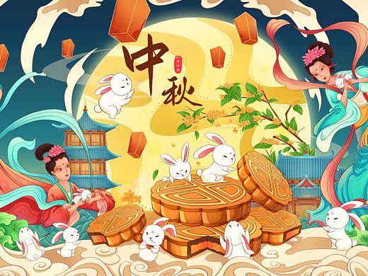 中秋主题插画-月满中秋