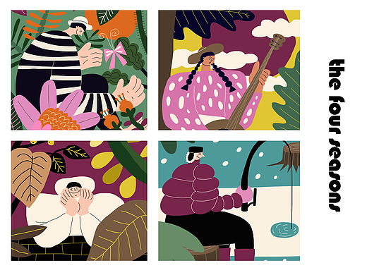 春、夏、秋、冬,四季插画