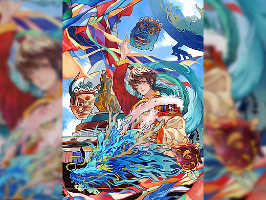 “神川之上 不缺信仰”｜藏族傩面主题插画