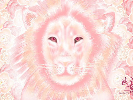 狮子和玫瑰花梦境幻想梦幻场景治愈系插图雄狮浪漫插画