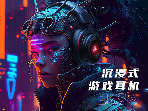 EKSA游戏耳机赛博朋克风格宣传折页