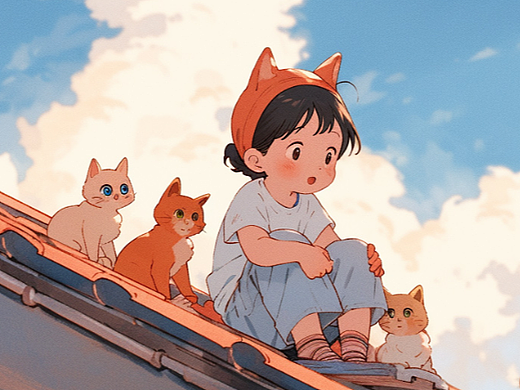 插画--屋顶的猫咪
