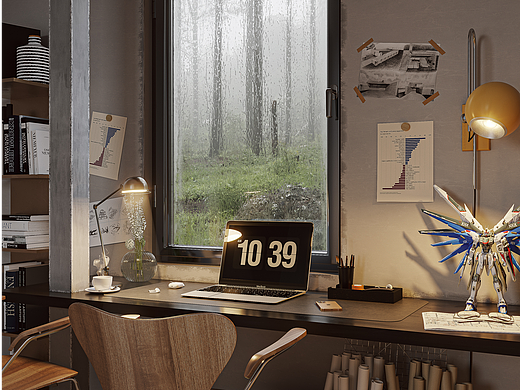 雨天的书房你喜欢么？（个人主页-ZNjE0MjU4MjA=） - 家装设计 - 站酷设计师第十人称丶原创素材 - 站酷ZCOOL