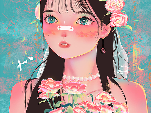 少女与花插画