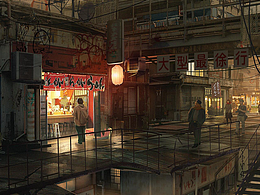 新手臨摹原畫《雨天街道》參考B站視頻