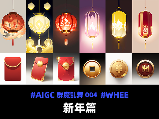 新年篇「群魔乱舞」004 - AIGC绘画教程 - WHEE -TAG：红包/灯笼/铜钱/金币/鲤鱼