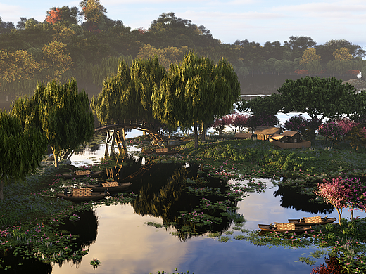 潇湘八景-渔村夕照 三维景象设计