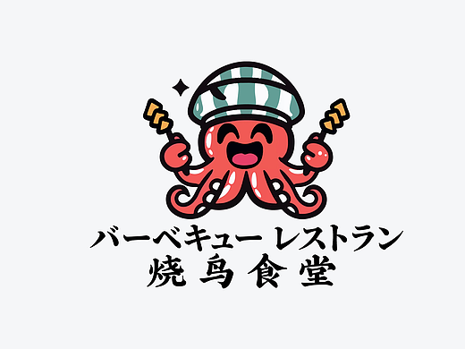 烧鸟食堂logo设计，日式烧烤logo设计，卡通形象logo