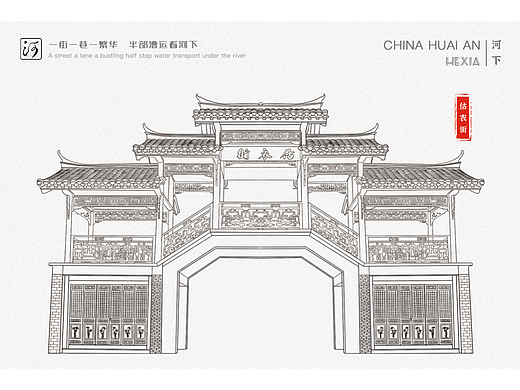 河下古镇建筑明信片设计
