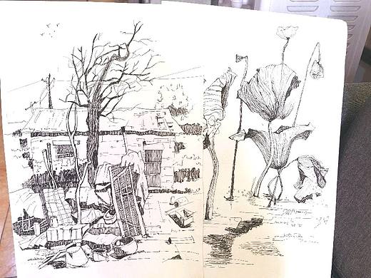 马克笔城市手绘 黑白画