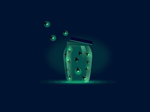 夏季插画--薄荷柠檬茶、萤火虫、仙人掌