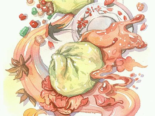 水彩手绘·原创济南美食和风插画，一起享受济南美味的小吃吧！