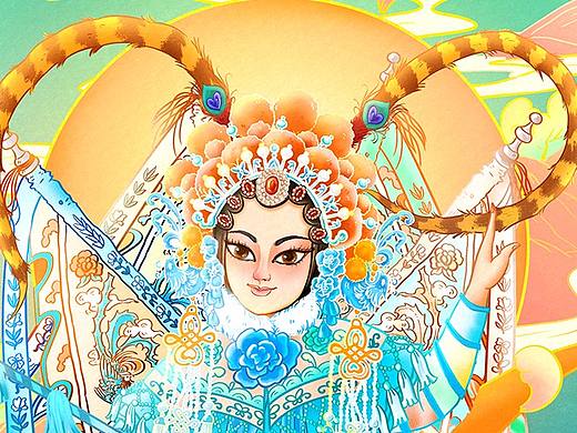 国风插画京剧旦角穆桂英（个人主页-ZNTAzMzc2MjA=） - 创作习作 - 站酷设计师米芽RONG插画原创素材 - 站酷ZCOOL