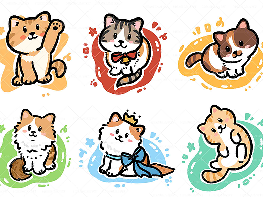 糖果色多巴胺Q版小猫头像合集 ​​​