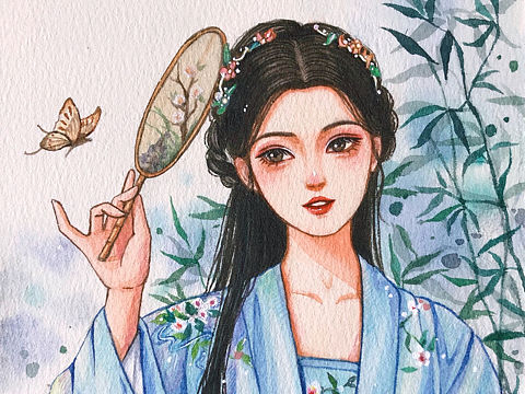 水彩手绘古风插画