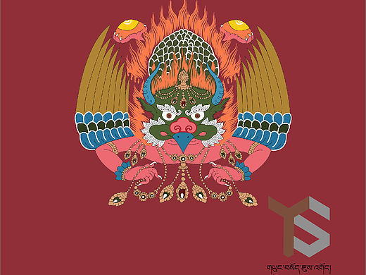 藏式插画，大鹏，经典藏式画法。