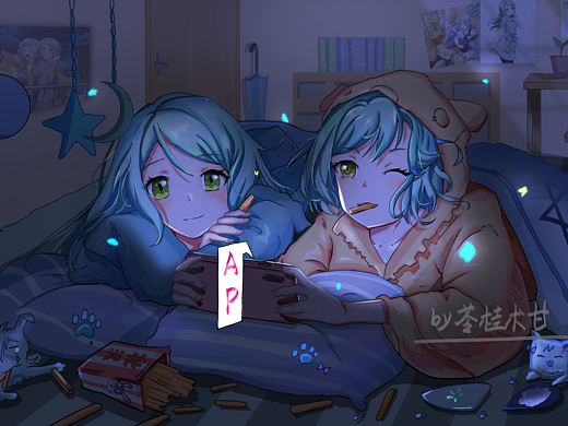 插画 | 冰川双子生日贺图 夜间 室内 光源（个人主页-ZNTg2NDc1NDg=） - 商业插画 - 站酷设计师lifer苓桂术甘原创素材 - 站酷ZCOOL