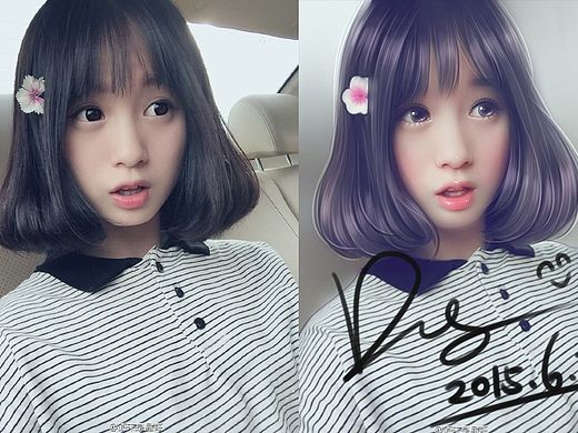 教程分享：PS结合SAI把车内的美女转成闪亮的仿手绘效果