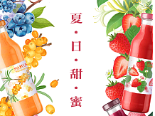 《夏日甜蜜》系列水果饮料包装插画