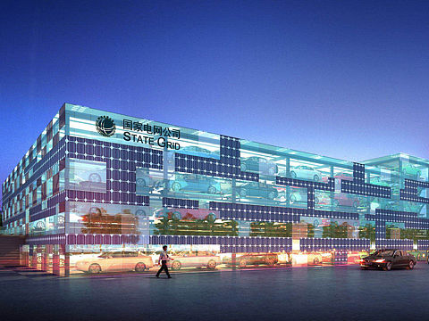 火车站北广场立体停车库+充电塔夜景效果（转）