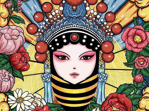 蜂蜜包装插画，国潮插画，