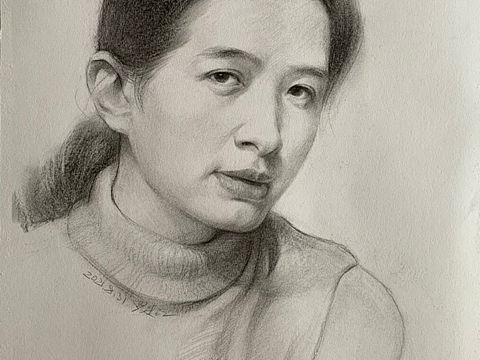 素描女青年头像