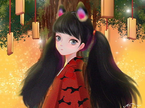 插画练习-许愿树下的妞妞（个人主页-ZNDM5NTA1ODg=） - 创作习作 - 站酷设计师月牙骨子大老张原创素材 - 站酷ZCOOL