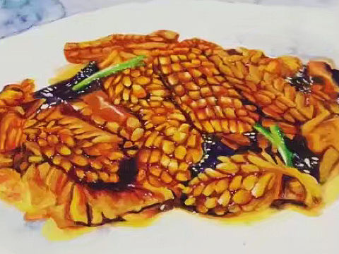 水彩 原创 济南传统美食 爆炒腰花