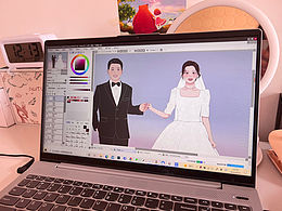 婚纱手绘插画