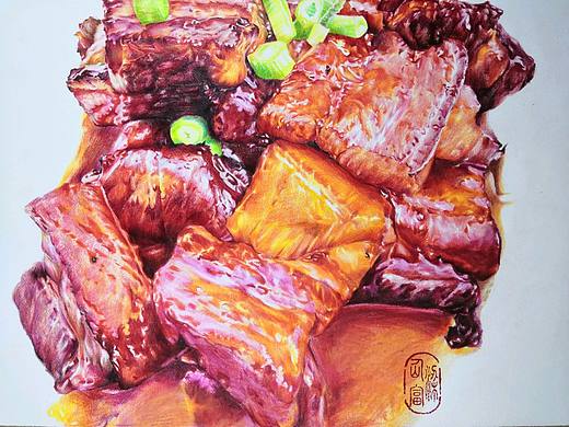 彩铅练习《红烧肉》（个人主页-ZMzQ1NDEzODQ=） - 绘画 - 站酷设计师普藍加深红原创素材 - 站酷ZCOOL