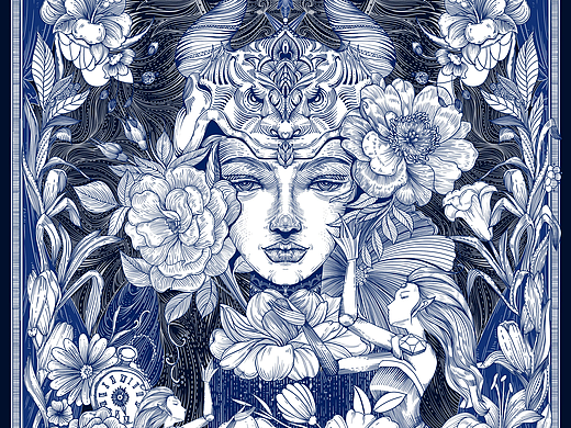 钢笔版画包装/玫瑰花/山茶花