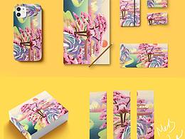 新中式插画打卡4  山水 桃花🌸