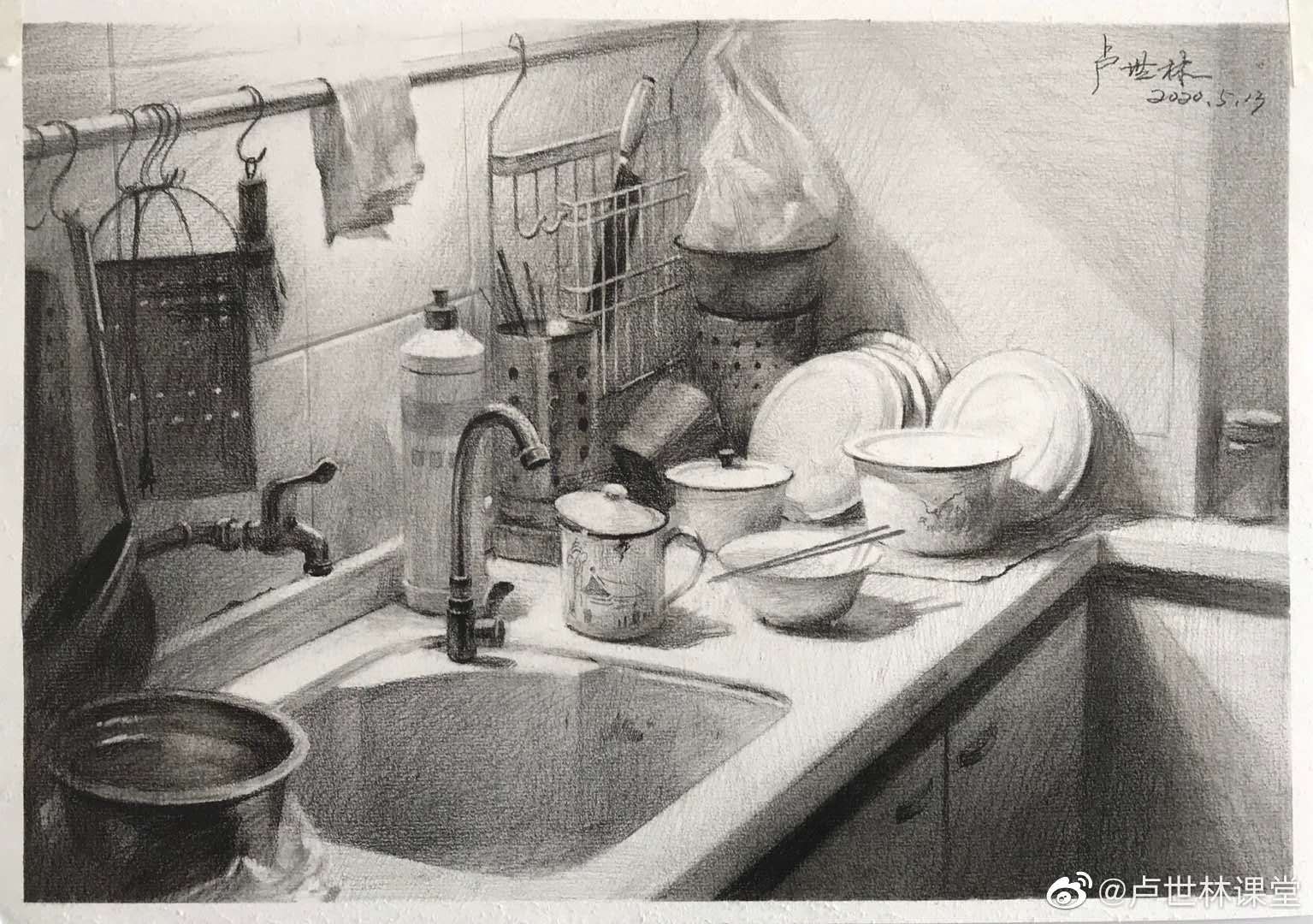 厨房一角图片素描图片