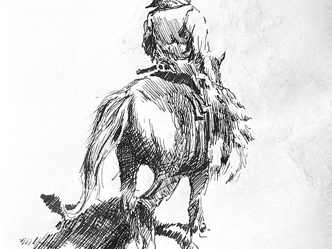 钢笔速写练习,西部牛仔