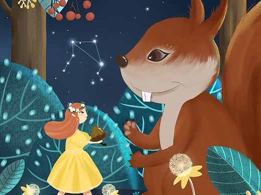 松鼠与女孩（个人主页-ZNDQxMjc0NzY=） - 儿童插画 - 站酷设计师风起时眠原创素材 - 站酷ZCOOL