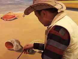 近期完成的手绘壁画山水雲问间坐禅问道