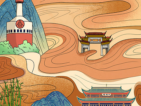我的家乡-四川宜宾-风景插画