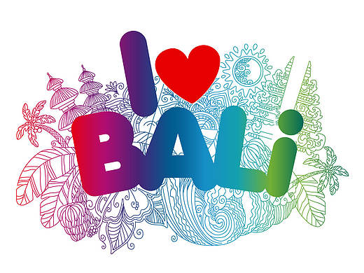 巴厘岛建筑线条剪影彩色风景