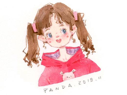 水彩手绘超甜小可爱双马尾少女头像卡通插画水彩教程