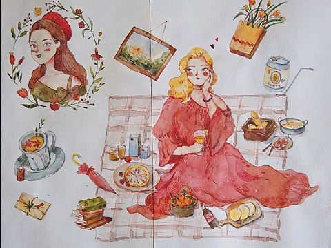 水彩少女插画 合集