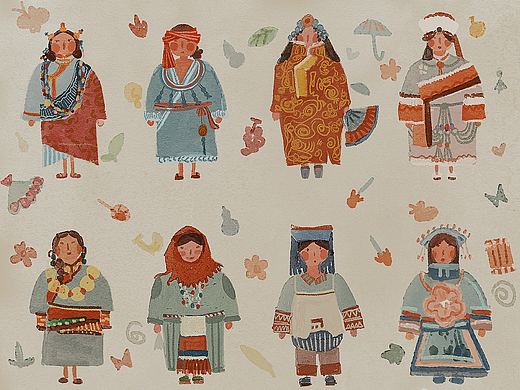 民族服饰（个人主页-ZMzI5NDA1OTI=） - 儿童插画 - 站酷设计师乌卡wuka原创素材 - 站酷ZCOOL