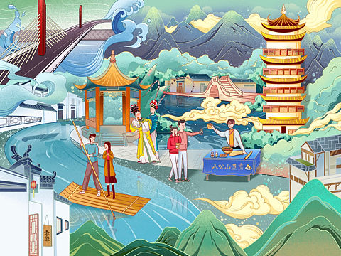 安徽省乡村文旅插画设计《游皖》