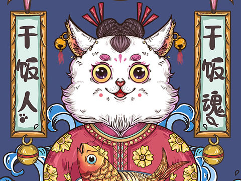 国潮插画《有鱼吃》