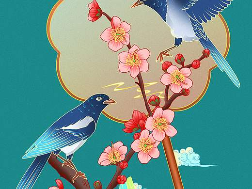 七夕喜鹊主题手绘插画合集