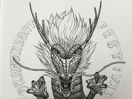黑白装饰画—端午插画（龙）